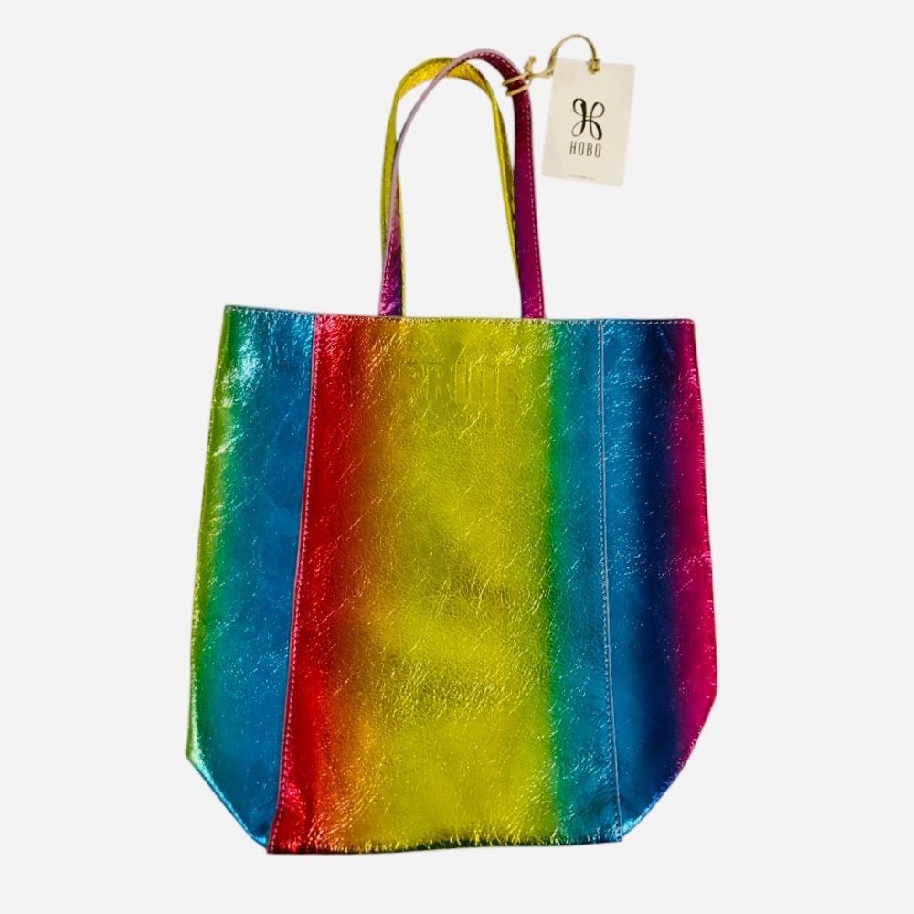 HOBO Rainbow Metallic Stripe Leather Tote